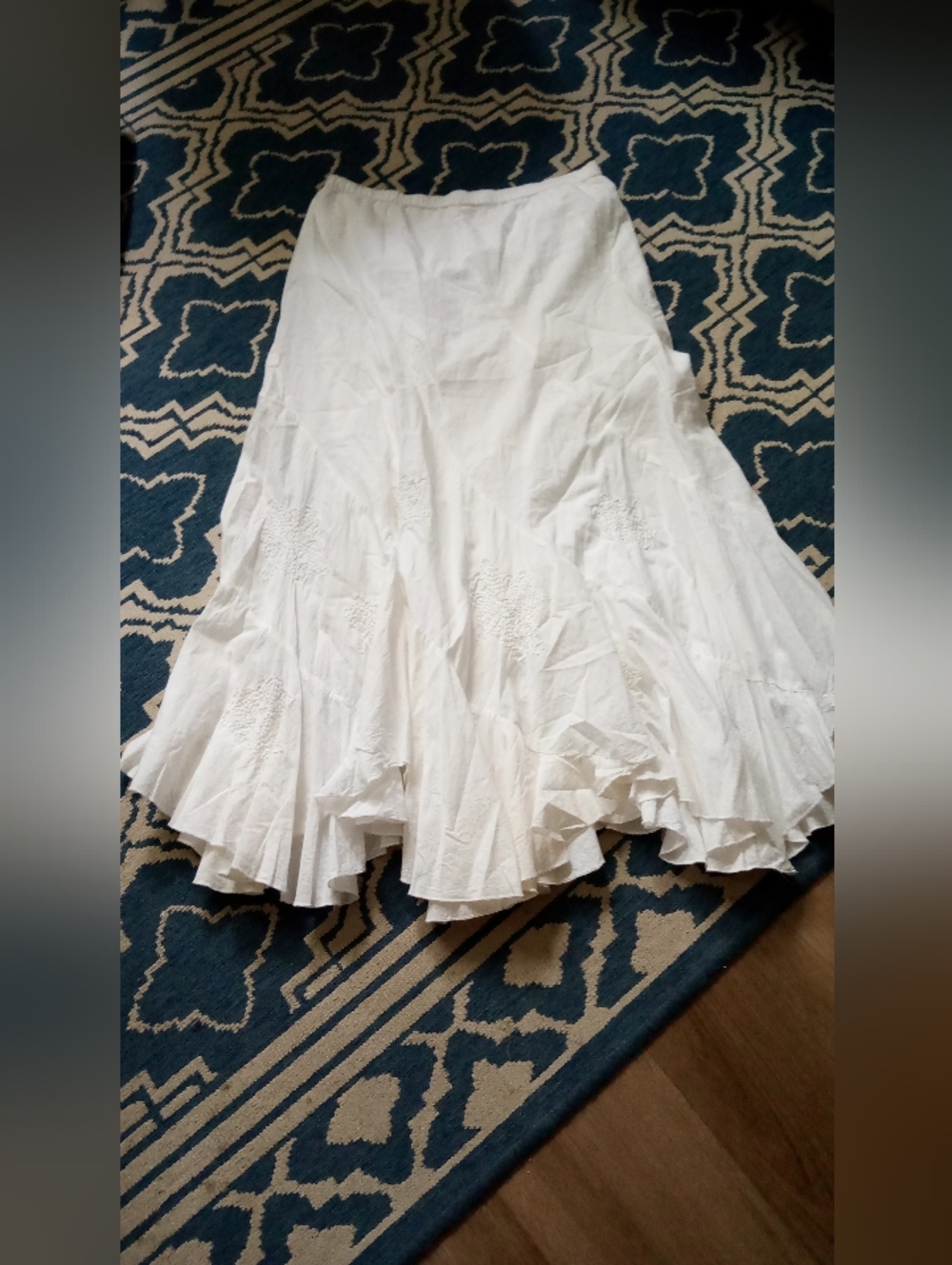 Elle White Circle Skirt with Ruffle Hem